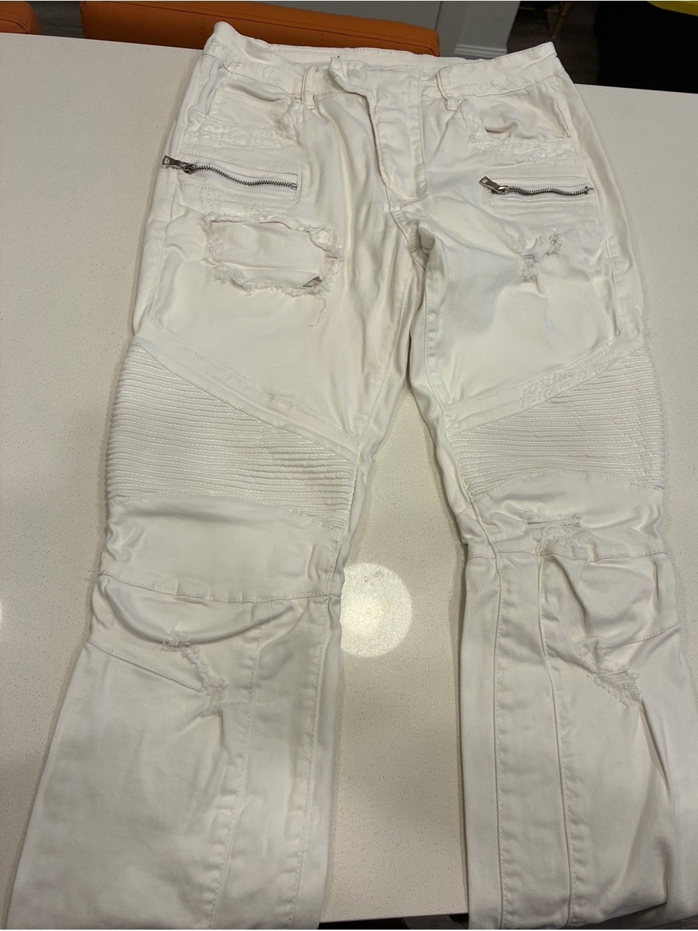 Balmain Iconic White Distressed Biker Jeans Size 32 Very Clean